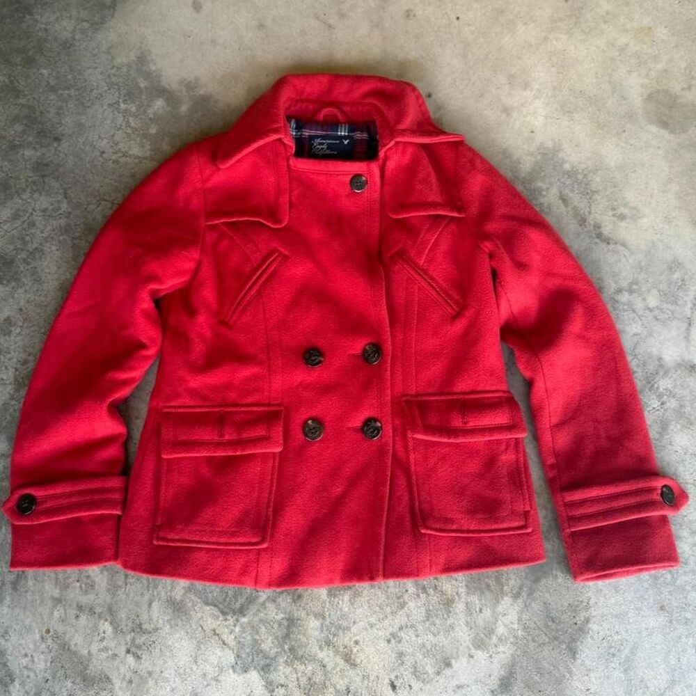 true Y2K American Eagle red pea coat